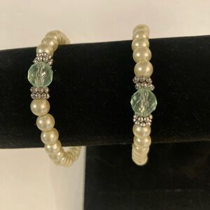 Vintage  Pearl and Green Bead Bracelet Set.